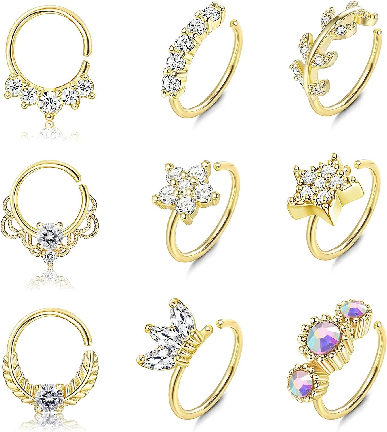 9Pcs 20G Edelstahl Nasen Ringe Schleife für Frauen Männer gepflastert CZ süße Knorpel Helix Ohrringe Schleife Körper Piercing für Nase Ohr