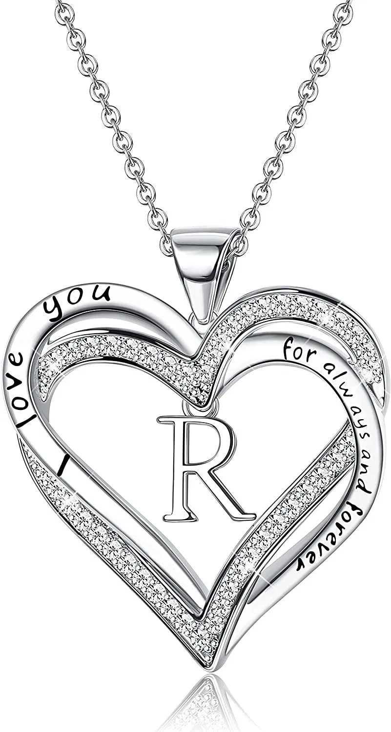 Liebe Herzen Halskette für Frauen - 14K Weißgold beschichtet Ich liebe dich für immer und für immer Brief Anhänger Ketten Halskette für Mädchen Geburtstagsgeschenk Schmuck