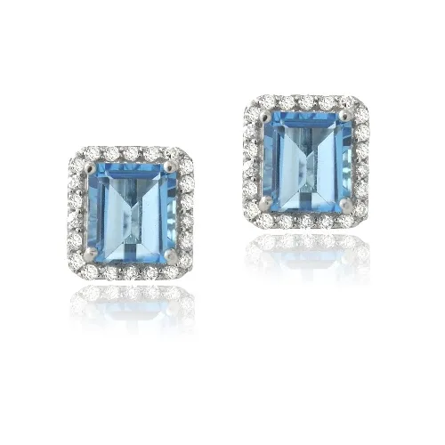 Sterling Silber 3,8ct London Blue Topaz & CZ Rechteck Stud Ohrringe