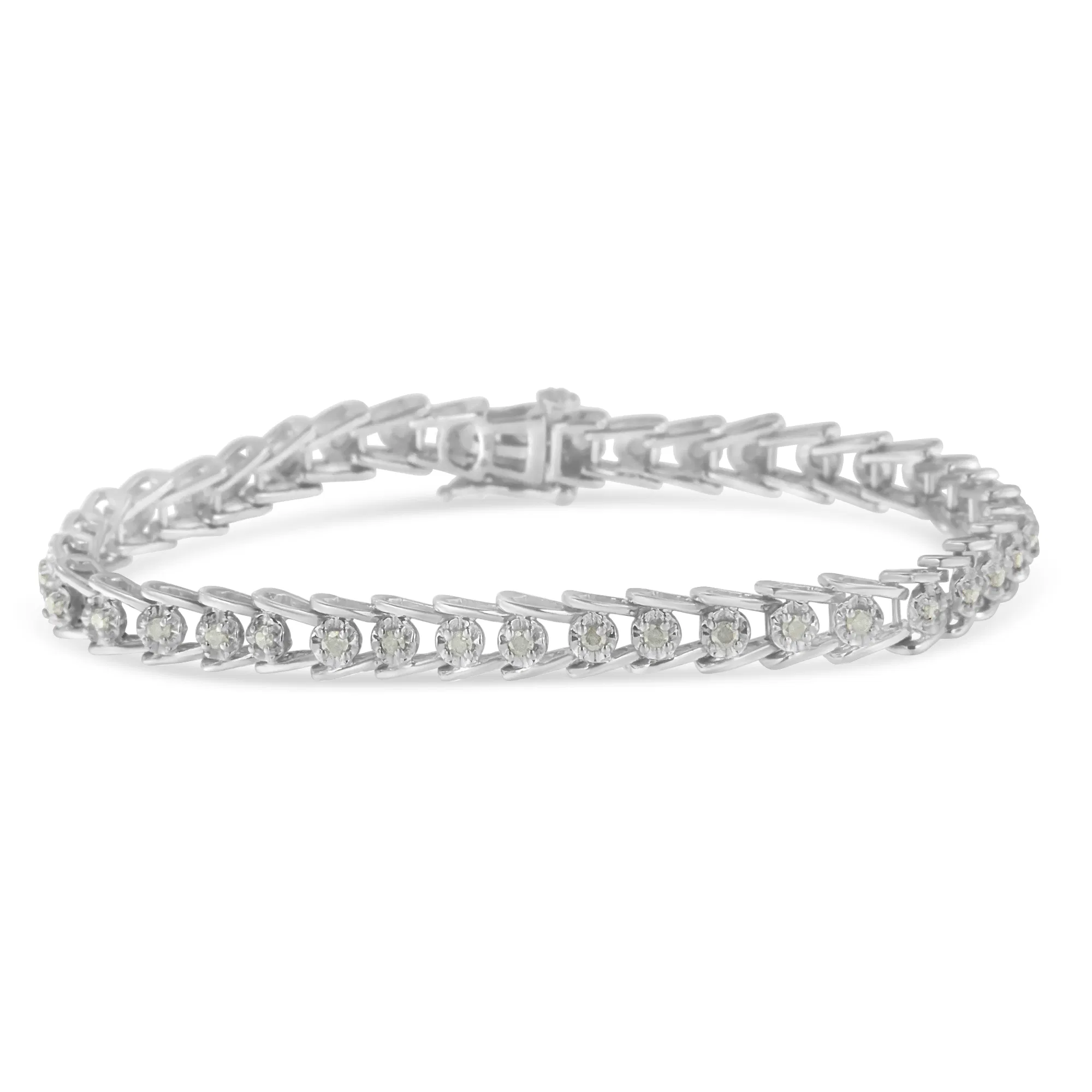 Sterling Silber Rose-cut Diamond Wave Link Armband (1 cttw, I-J Farbe, I3 Klarheit)