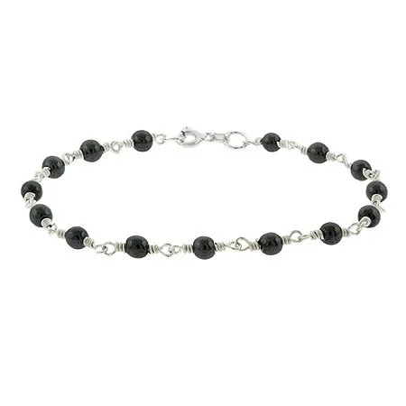 Sterling Silber .925 Echtes Hematit Stein Perlen Link Armband