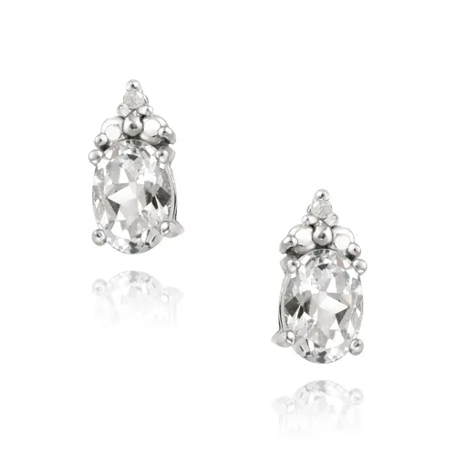 Sterling Silber 1ct weiße Topaz und Diamanten Akzent Drop Stud Ohrringe