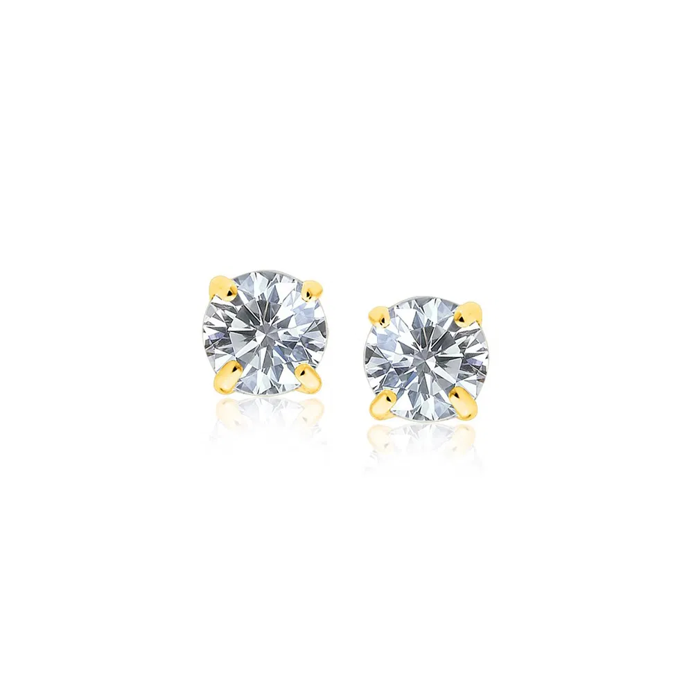 14 Karat Gelbgold Stud Ohrringe mit Weißfarben Facetted Cubic Zirkonia (5mm)