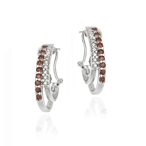 Sterling Silber Garnet& Diamant-Akzent Zwei Reihe Halbe Hoop Ohrringe
