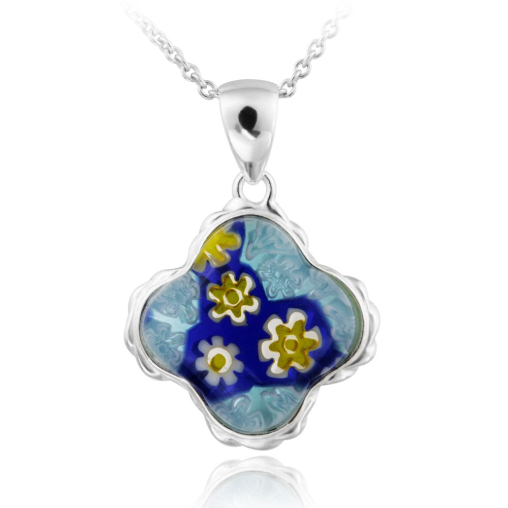 Sterling Silber Blau Millefoiri Glas Clover Halskette