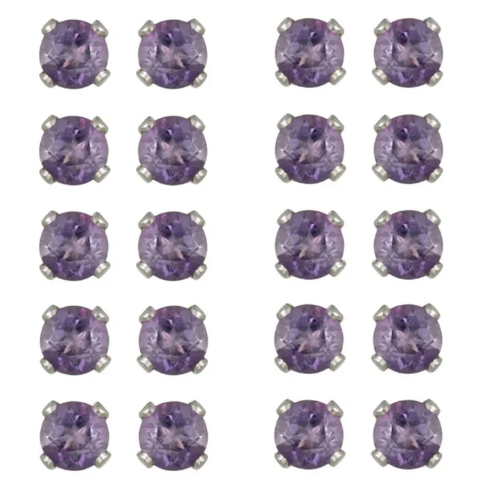 Sterling Silber 5ct Amethyst 4mm Stud Ohrringe, Satz von 10