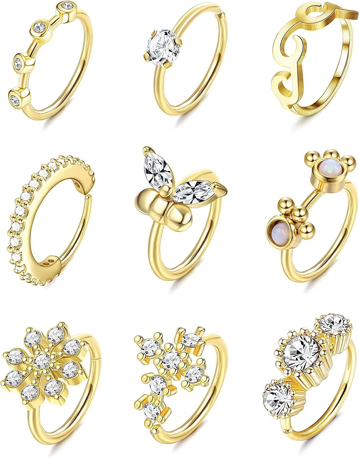 9pcs 20G Nasenringe Hoop dünne Edelstahl Septum Ringe Hoop Knorpel Ohrringe Daith Tragus Helix Nasenloch Piercing für Frauen Männer