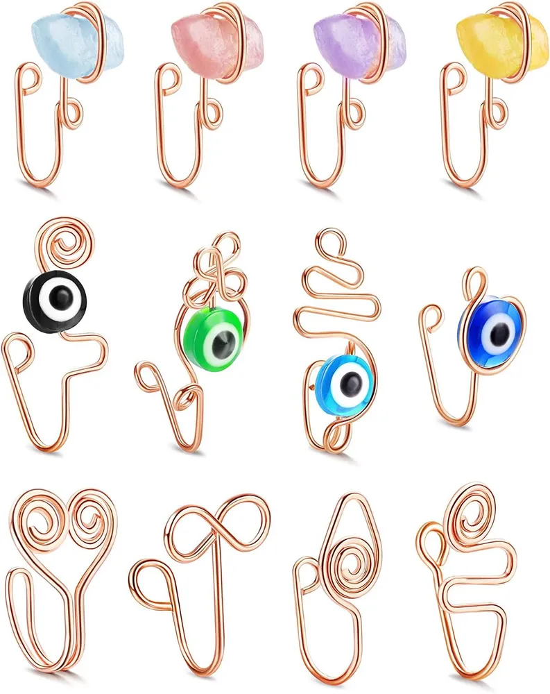 12Pcs Afrikanische Falsche Nase Ringe Clip auf Nasenring Hoop Set für Frauen Männer Manschette Non-Piercing Nasen Piercings Böses Auge Nasen Manschette Faux Nasen Manschette