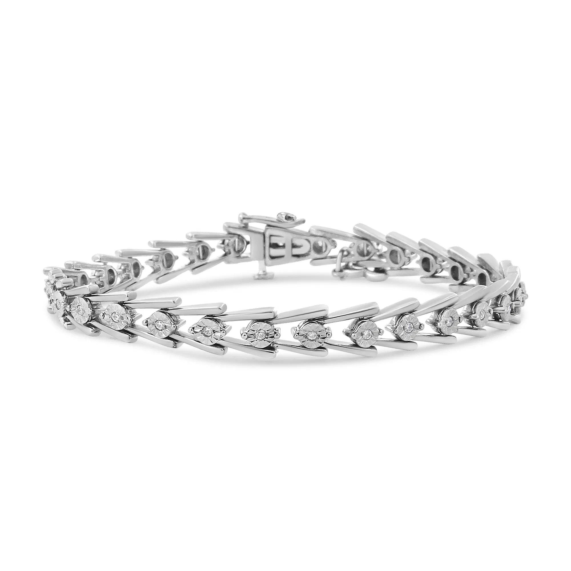 .925 Sterling Silver Diamond Miracle-Set Double Swoosh Milgrain Style Tennis Armband (1 / 2 cttw, I-J Farbe, I3 Klarheit) - Größe 7,75