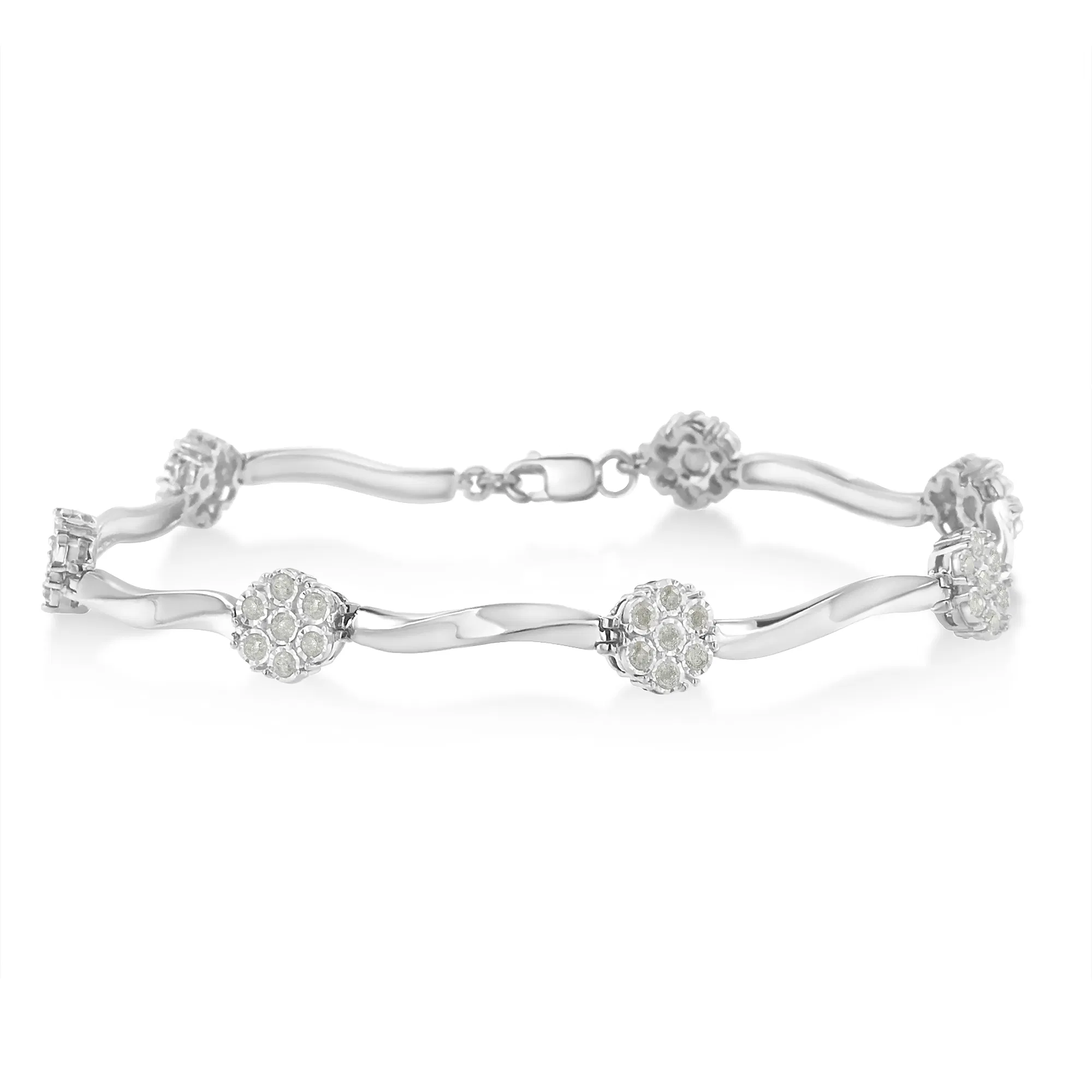 .925 Sterling Silber 1,0 cttw Wunder-Set Diamant 7 Stein Floral Cluster Link Armband (I-J Farbe, I3 Klarheit) -7