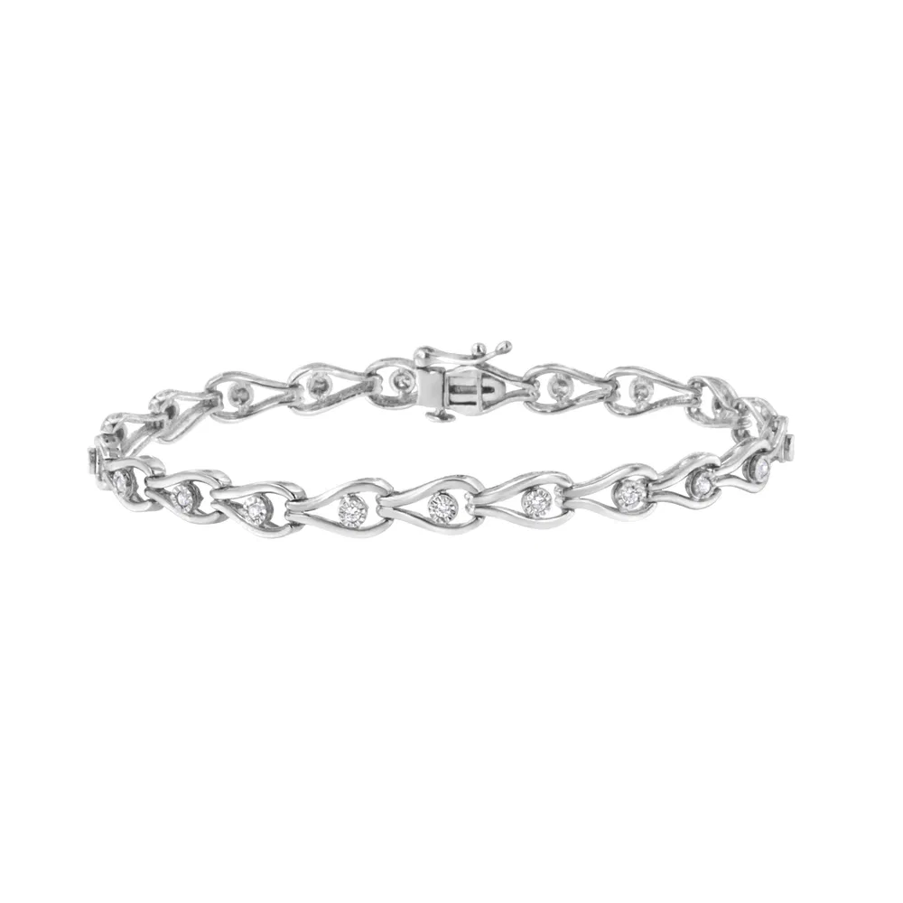 .925 Sterling Silber 1 / 10 Cttw Miracle-Set Diamant Birnenform und Bezel Link Armband (I-J Farbe, I3 Klarheit) - 7,25