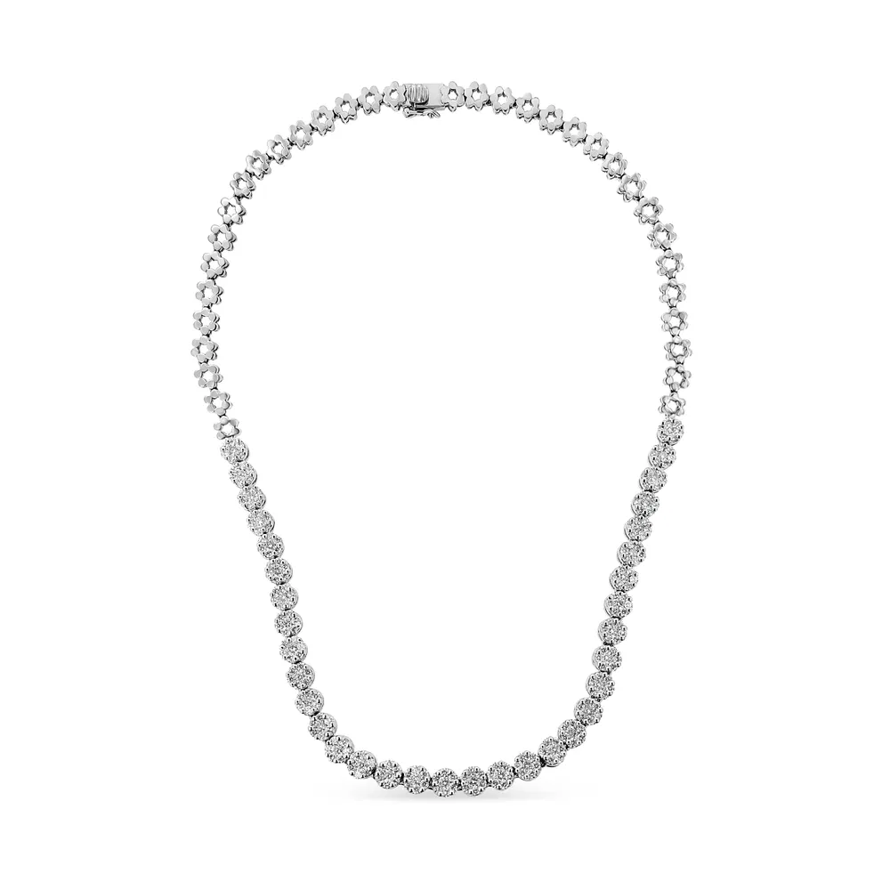 IGI zertifiziertes 14 Karat Gold 8,0 Cttw Pflaster Set Round-Cut Diamond Cluster Graduating Riviera Statement Kette (H-I Farbe, I1 Klarheit)