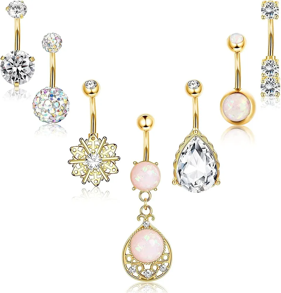 7 Stück 14G Bauchknopf Bars Chirurgische Edelstahl Nabel Ringe Zirkonia Ball Helix Piercing Opal Nabel Ringe Bauch Piercing für Frauen