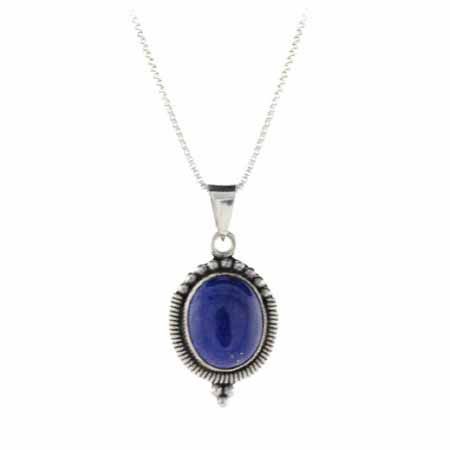 Sterling Silber Lapis Stein Bali Perlen Oval Anhänger