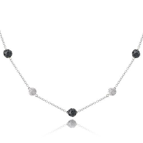 Sterling Silver Black & Clear CZ Ball Station Halskette