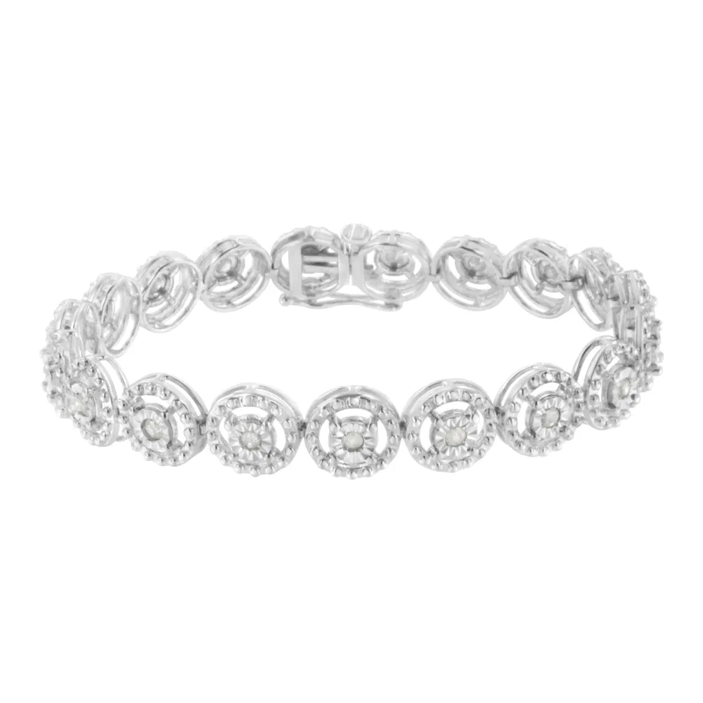 .925 Sterling Silber 1.0 Cttw Diamant verschachtelt Kreis Wunder Set Open Wheel 7