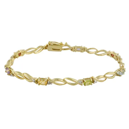 18 Karat Gold über Silber Multi Edelstein & Diamant Accent Double Oval Link Armband