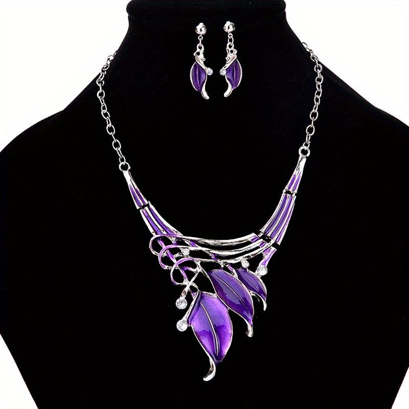 Farbenfrohe Blattform Schmuck-Set mit Anhänger Halskette & Dangle Ohrringe Braut-Schmuck - Accessoires Pass mit Kleid Party