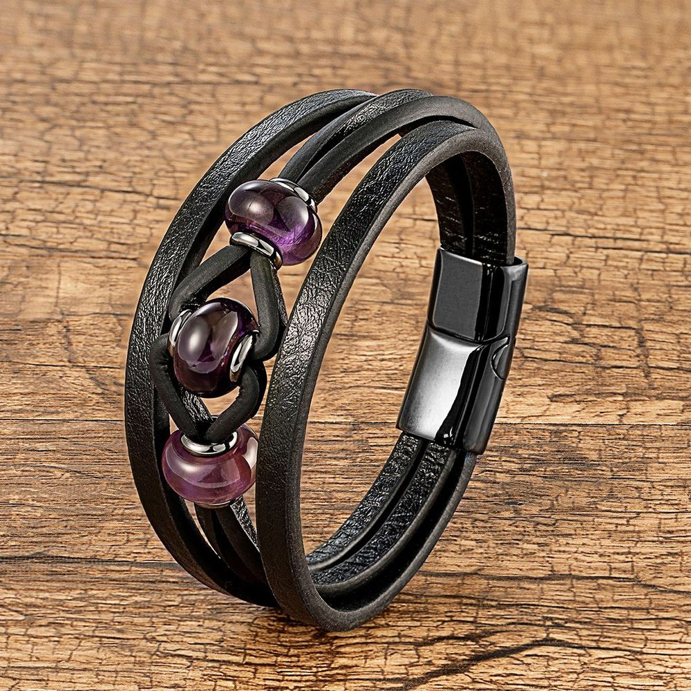 Lederseil Armband Edelstahl Schnalle Multi-Layer Leather Men