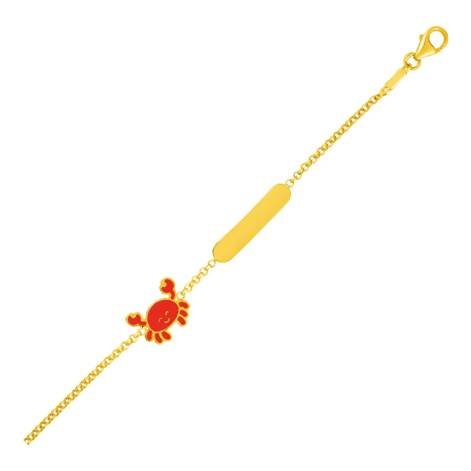 14 Karat Gelbgold Kinder Armband mit Bar und Emaillierte Krabbe