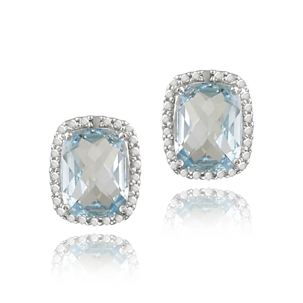 Sterling Silver 8ct Blue Topaz & Diamond Accent Cushion Cut Ohrringe