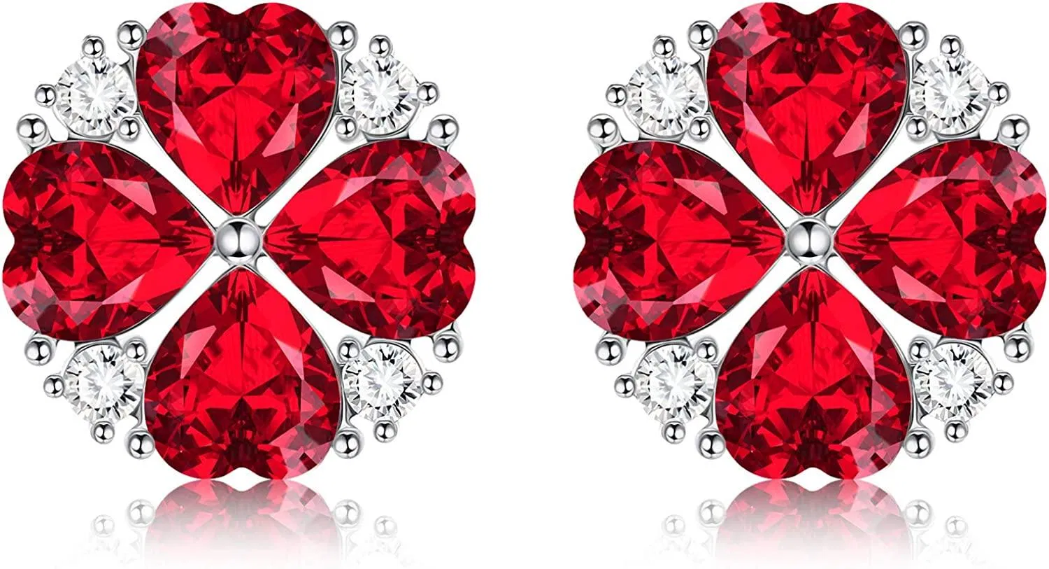 925 Sterling Silber Kristall Klee Ohrringe 12MM Rot Vier-Blütenblätter Blumen Stud Ohrringe Österreich Rote Kristalle hypoallergene Ohrringe Geburtstag Jubiläum Schmuck