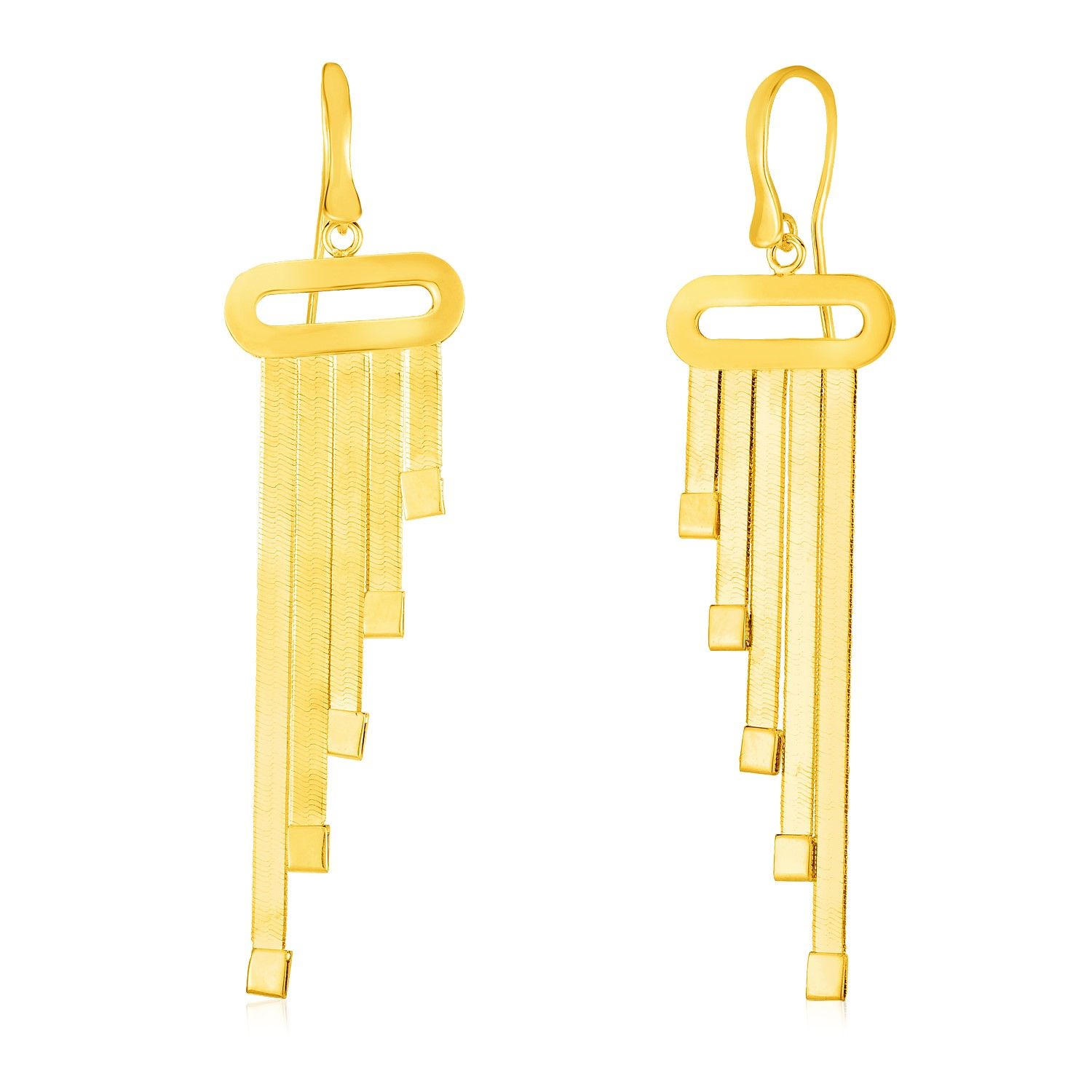 14K Gelbgold Multi Strand Herringbone Chain Dangle Ohrringe