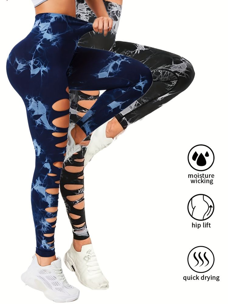 2 Pack Hohl Sexy High Elastic Damen Krawatte Färbung Cutout Strümpfe High Waist Workout Yoga Leggings, Scrunch Butt Lifting Elastische Hosen, Bauch-Kontrolle Butt Lifting Workout Yoga Athletic Pants