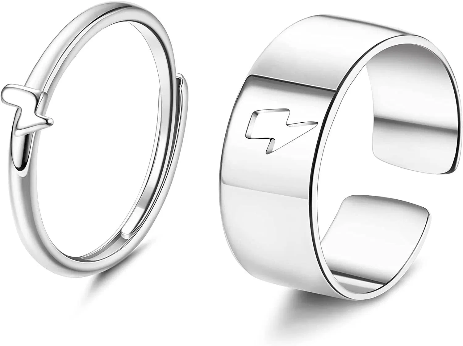 2pcs Blitzringe verstellbar für Frauen Männer Blitzpaar Übereinstimmung Freundschaft süße Dainty Ringe Set für Teen Mädchen Funky Split einfache Geschenkringe