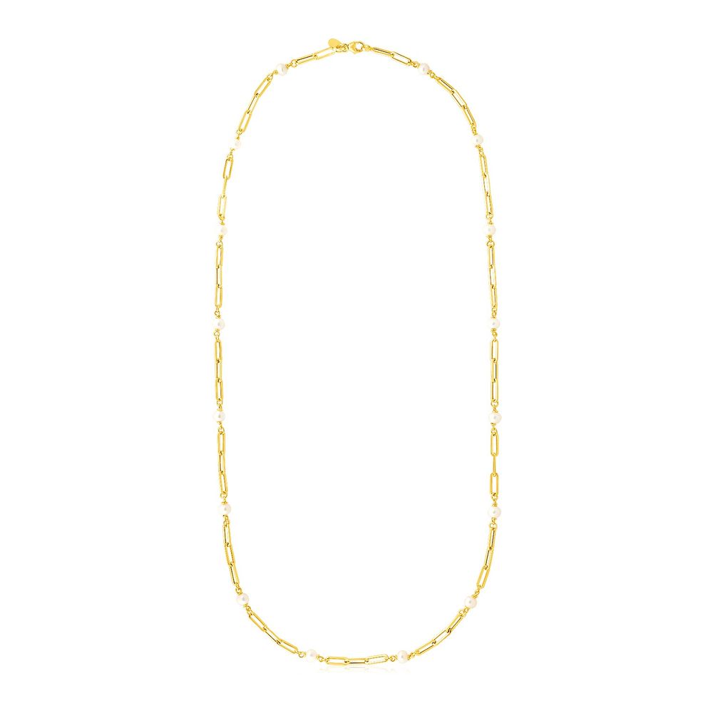 14 Karat Gelbgold Paperclip Kette und Perlen Halskette