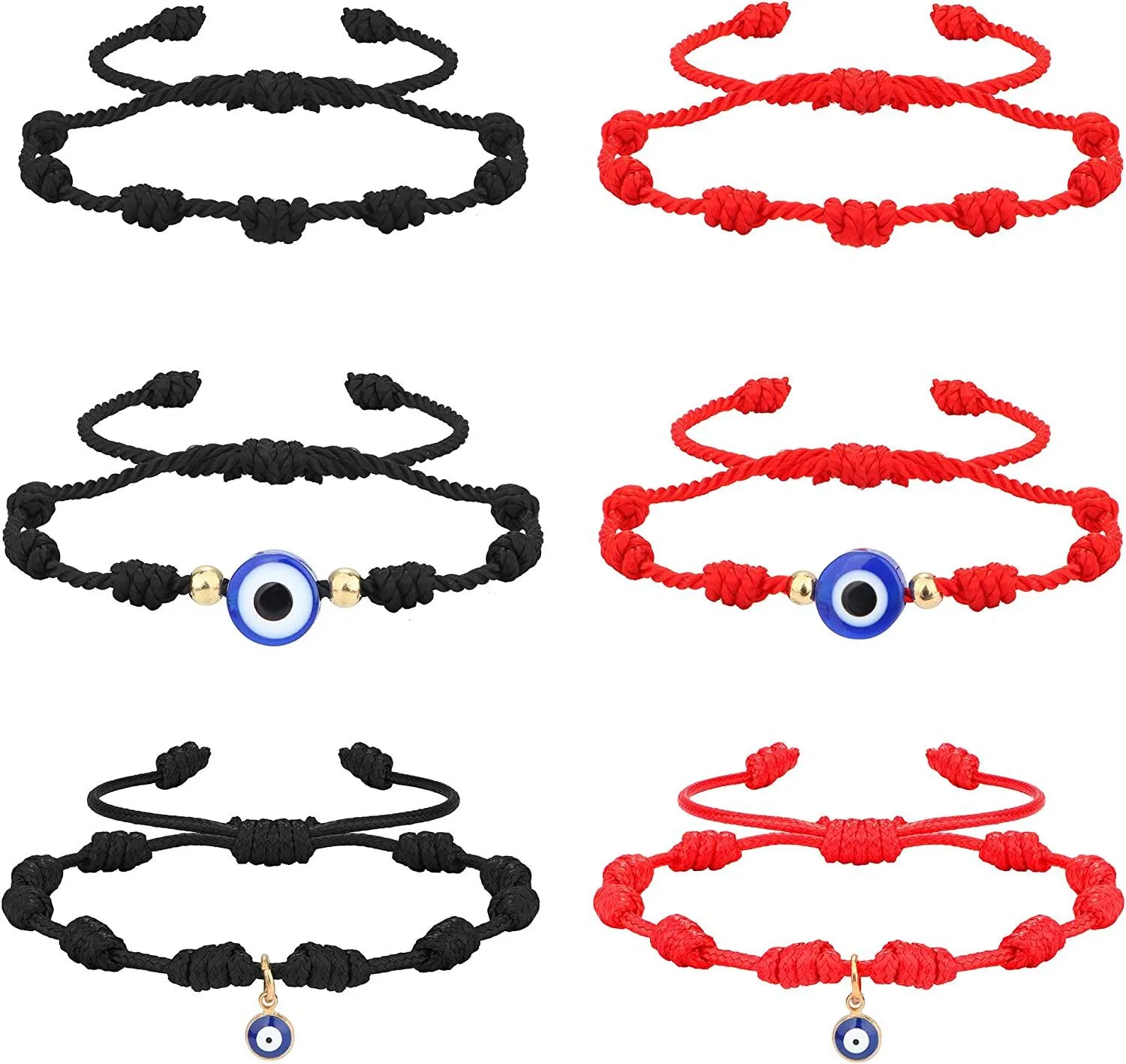 6pcs Evil Eye 7 Knoten Armbänder zum Schutz Glück Kabbala Rote Saiten Armbänder Faden Hamsa Amulett Armbänder für Frauen Männer