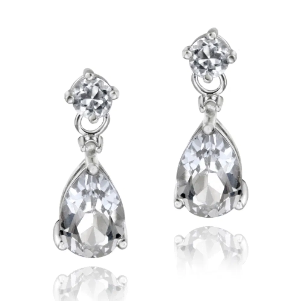 Sterling Silber 3,6ct Weiße Topaz & Diamanten Akzent Tränenringe