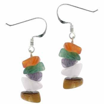 Sterling Silber Echt Tiger Eye Carnelian Rose Quarz Amethyst und Grün Jade Chip Ohrringe