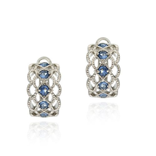 Sterling Silber Diamant Shaped Simulated Tanzanit Half Hoop Ohrringe