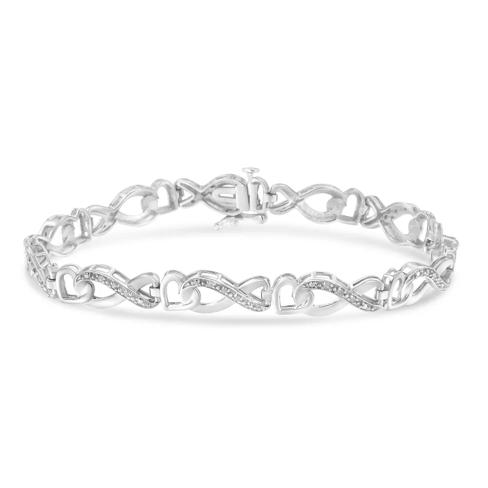 .925 Sterling Silber 1 / 5 Cttw Diamant 7 'Infinity Herz Tennis Armband (H-I Farbe, I2 - I3 Klarheit)