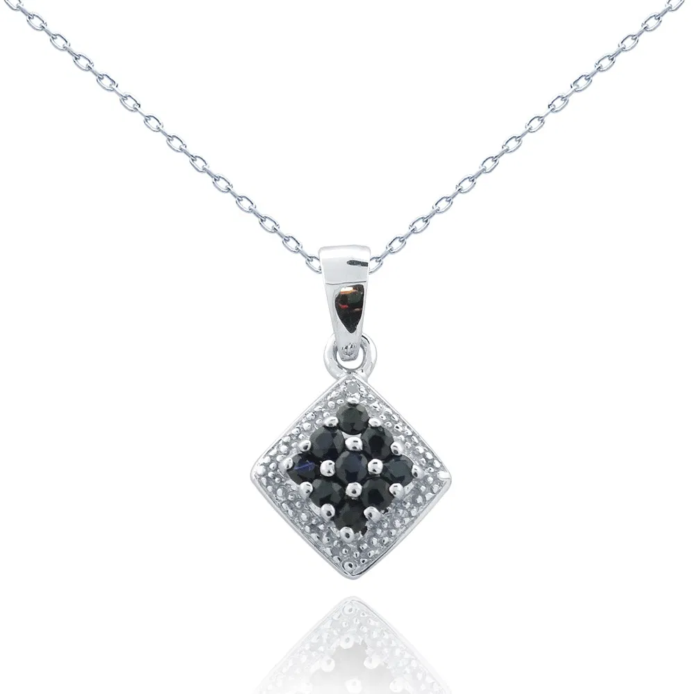 Sterling Silber Saphir und Diamant Akzent Diamant-Form Halskette