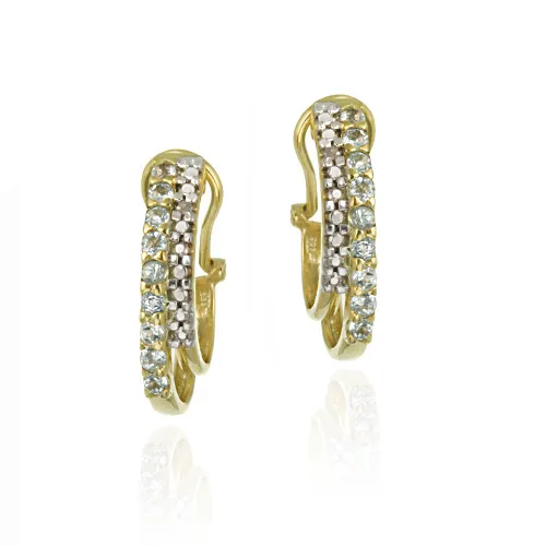 18 Karat Gold über Sterling Silber Blau Topaz & Diamant Akzent 2 Reihe Halbschleife Ohrringe