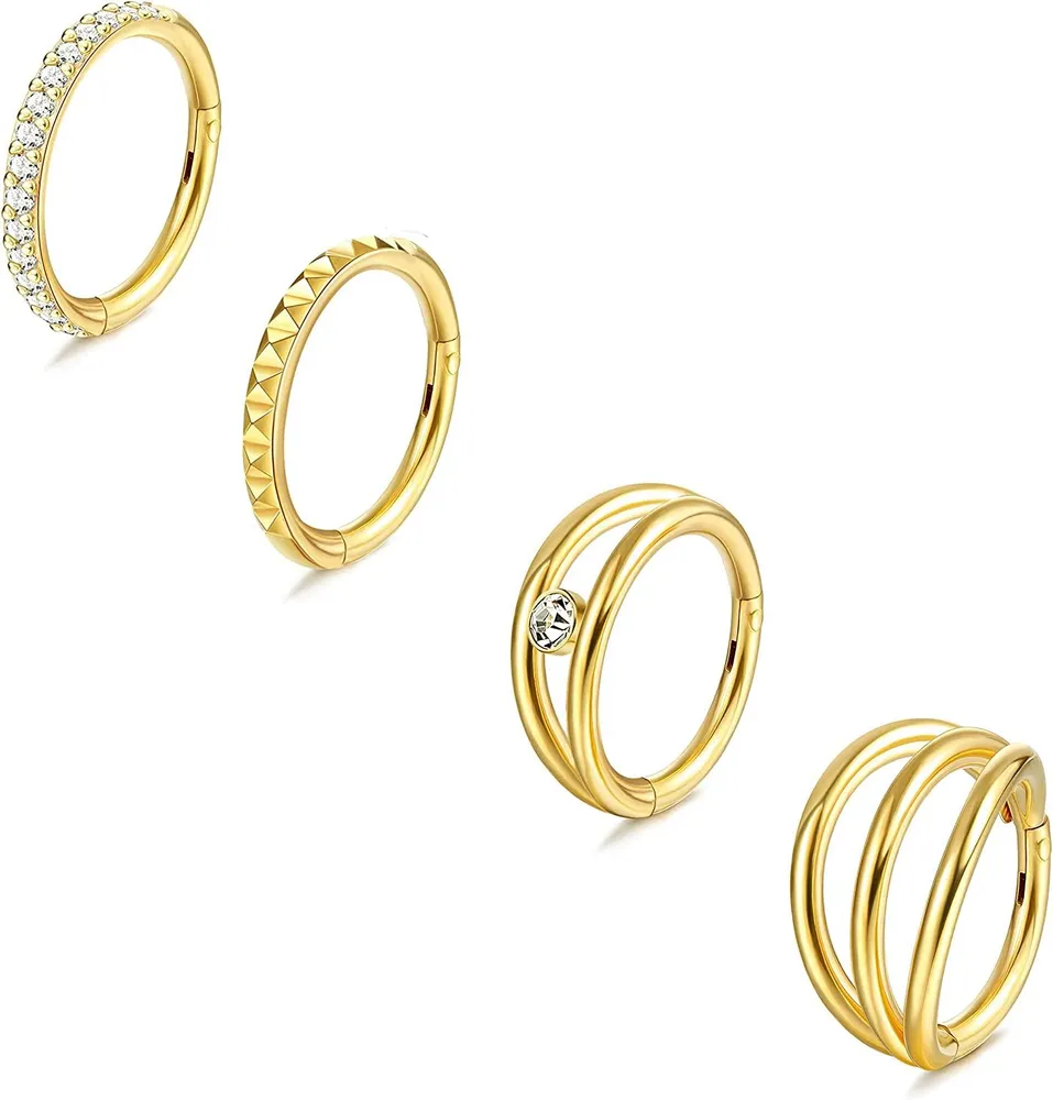 4PCS 16G Edelstahl Nasenringe Schleife für Frauen Septum Clicker Nasenringe CZ Scharnier Segment Septum Lippen Nasenringe Helix Knorpel Daith Tragus Ohrringe Body Piercing Schmuck 8mm
