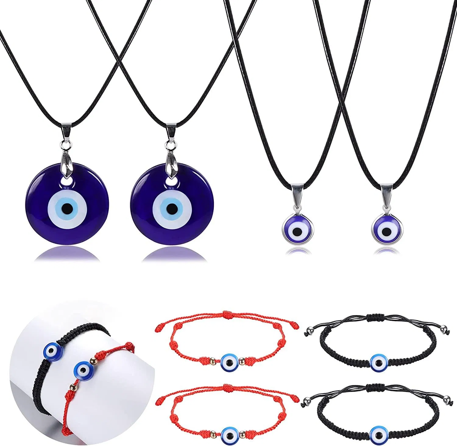 8 Stück Evil Eye Set Blaues Auge Anhänger Evil Eye Halskette Handgemacht Geflecht 7 Knoten Evil Eye Armband Türkische Lucky Halskette Armbänder für Frauen Männer