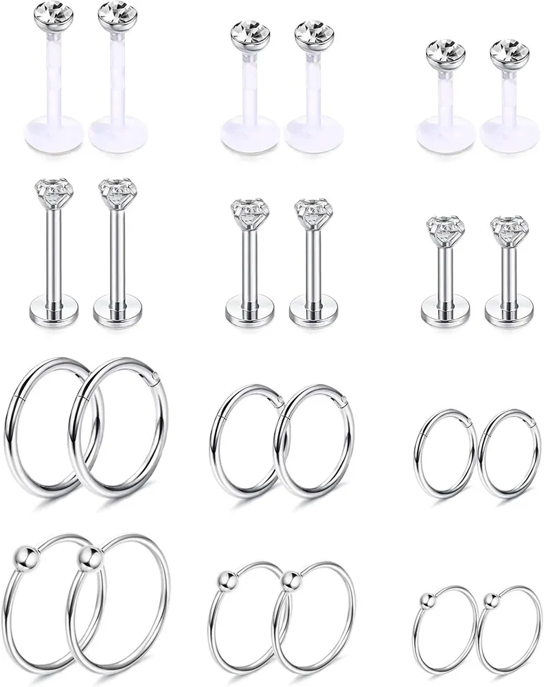 12Paare 16G Lippenringe Edelfeisen Labret Monroe Lippenringe Nagel Knorpel Tragus Helix Ohrringe Studs Ring Medusa Piercing 6MM & 8MM & 10MM
