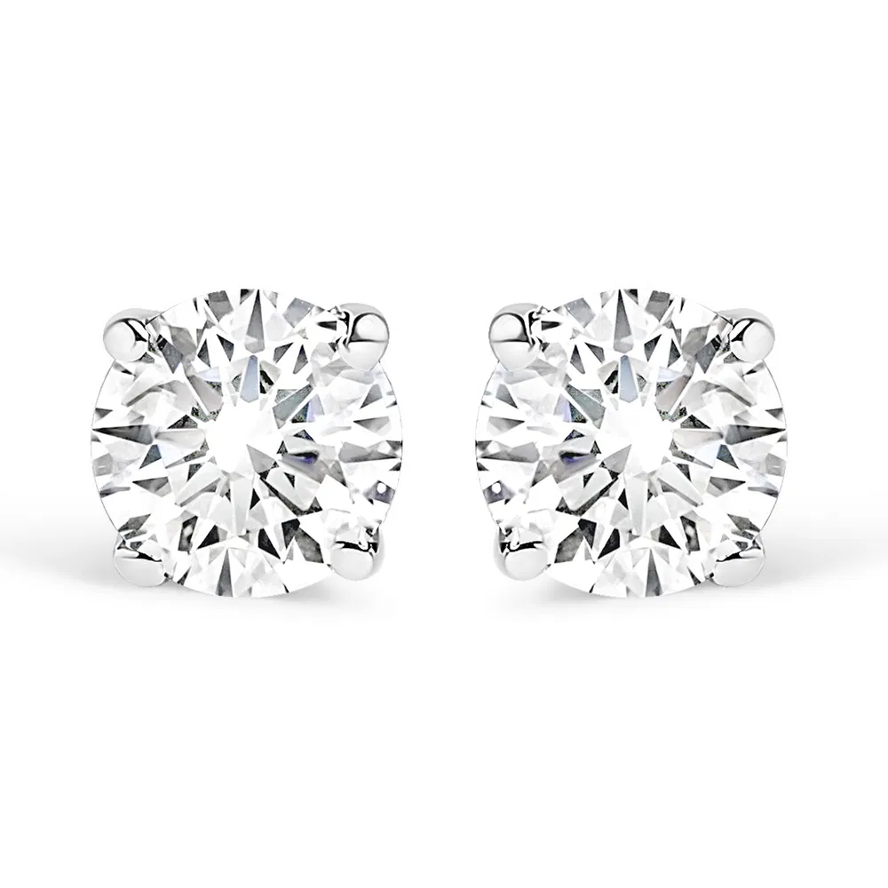 .925 Sterling Silber Round Lab Grown Diamond Classic 4 - Prong Solitaire Stud Ohrringe (F-G - Farbe, VS1 - VS2 Klarheit)