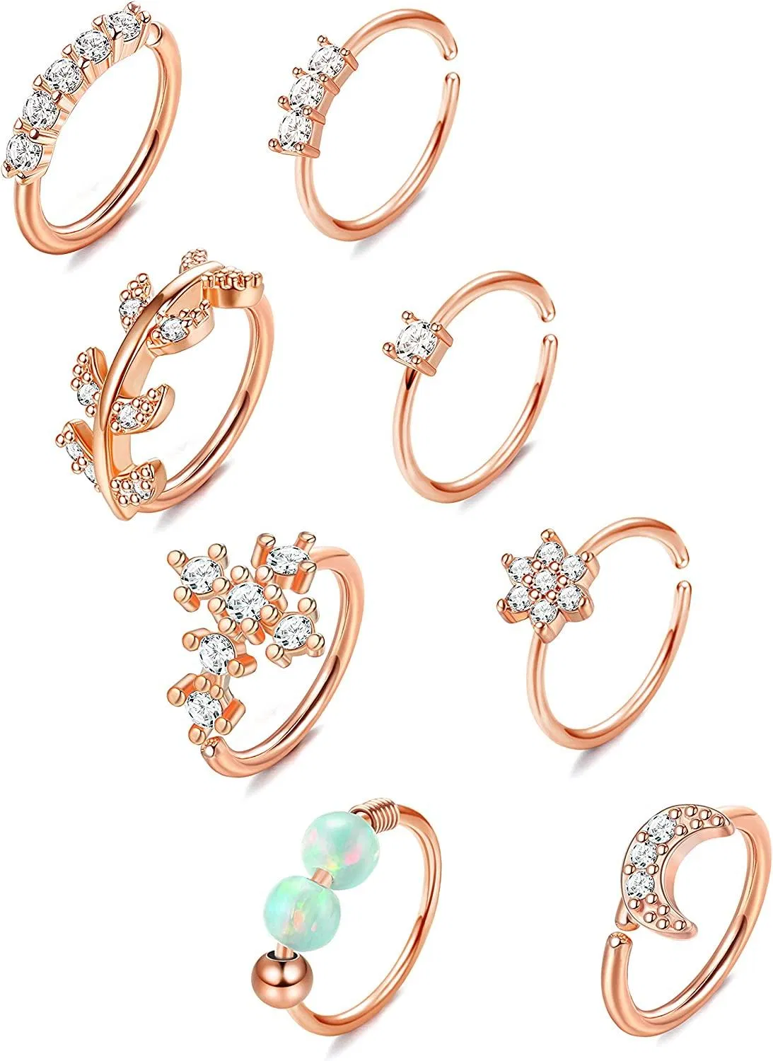 8pcs 20G Edelstahl Nasen-Hoop - Ring für Frauen Männer gepflastert CZ Kreuz Mond Blumen Crawler Knorpel Ohrringe Nasen Piercing Hoop Körper Piercing Schmuck