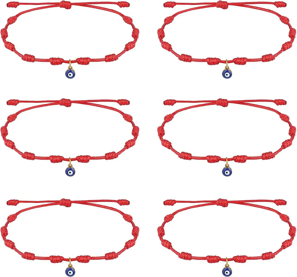 6 Stück Rote Armband Rote Schnur Armband Verstellbare Kabbala Rote Knoten String Armband Böse Auge Thread Amulett und Glück Talisman für Frauen Männer Freundschaft Armband Paar Armband