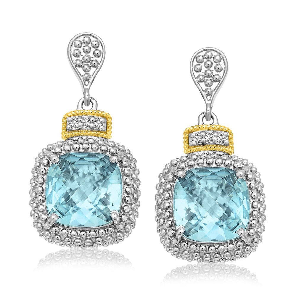 18 Karat Gelbgold & Sterling Silber Sky Blue Topaz & Diamant Ohrringe (.05cttw)