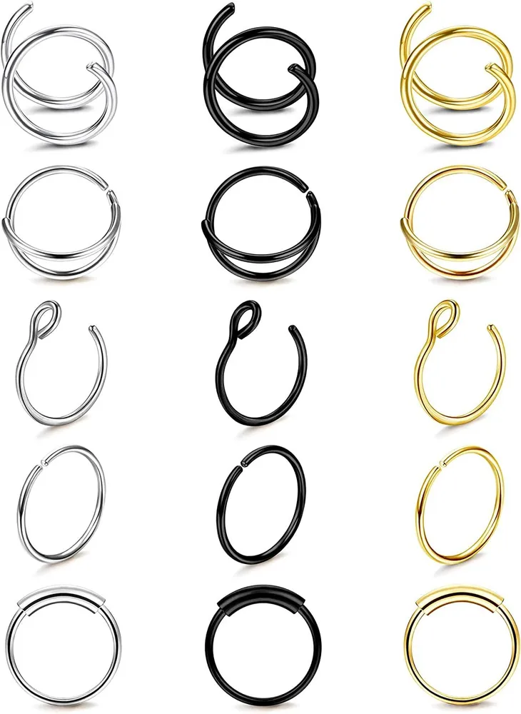 Nasenringe Schleifen für Frauen Chirurgische Doppel-Schleife Nasenring 20 Gauge Spiral Nasenring Gold Schwarze Nasen Piercing Schmuck