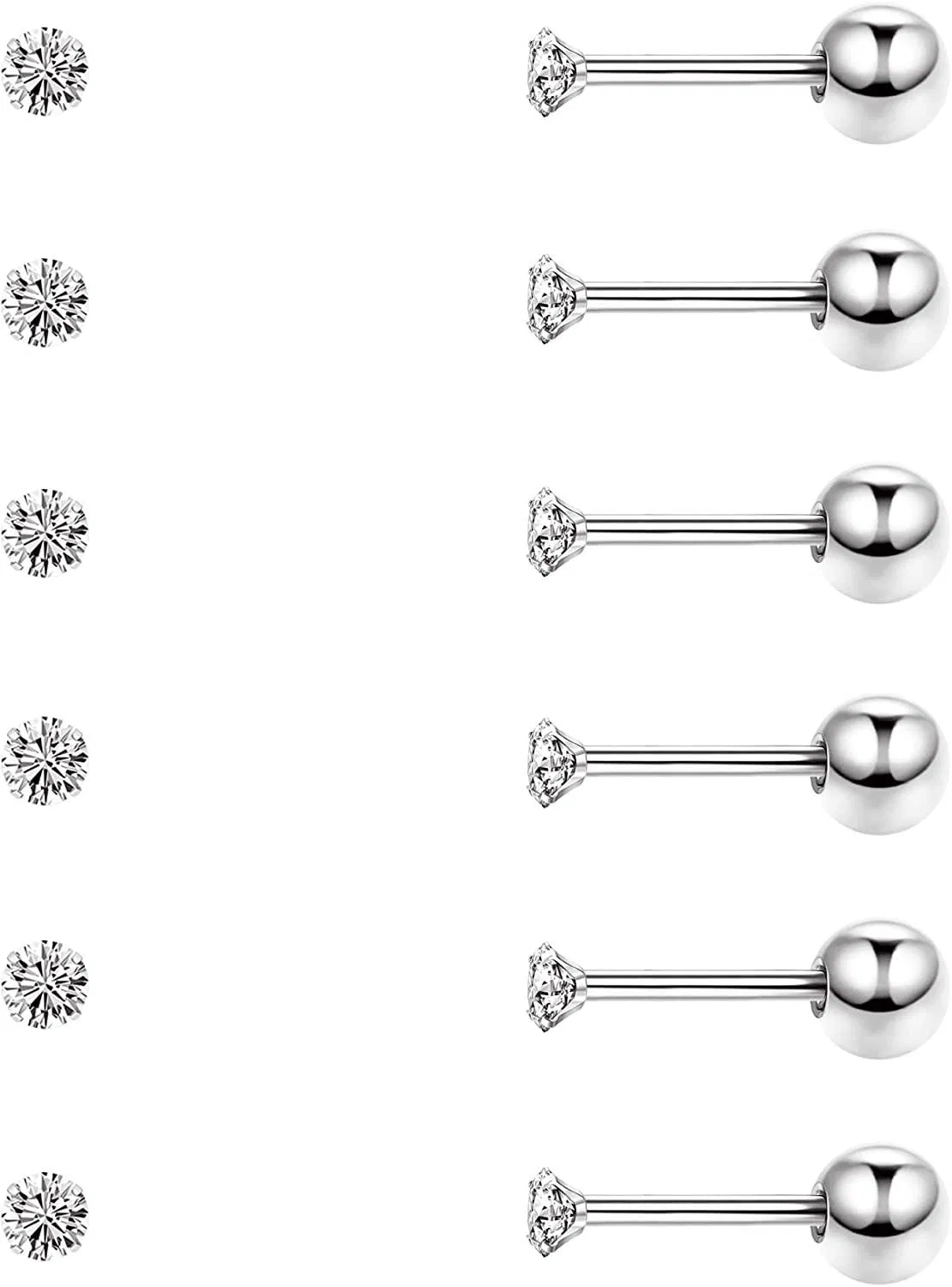 6 Paare 20G Cubic Zirkonia Stud Ohrringe für Frauen Männer Hypoallergen Chirurgische Knorpel Mode Helix Ohrringe Piercing Schmuck