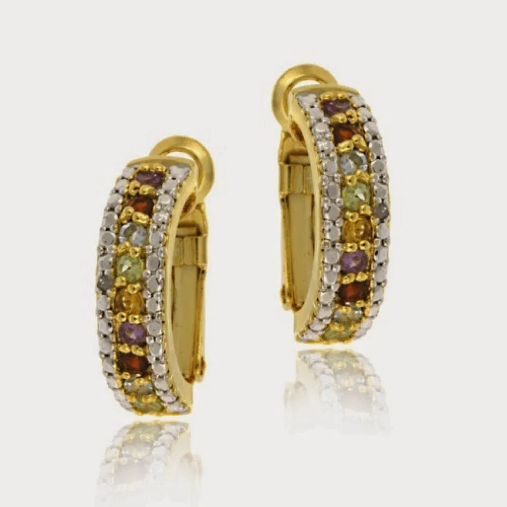 18 Karat Gold über Sterling Silber Multi Color Edelstein & Diamant Half Hoop Ohrringe
