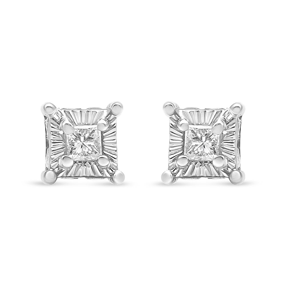.925 Sterling Silber 1 / 4 Cttw Wunder-Set Prinzessin-Cut Diamant Solitaire Stud Ohrringe mit verstecktem Halo (I-J Farbe, SI2 - I1 Klarheit)