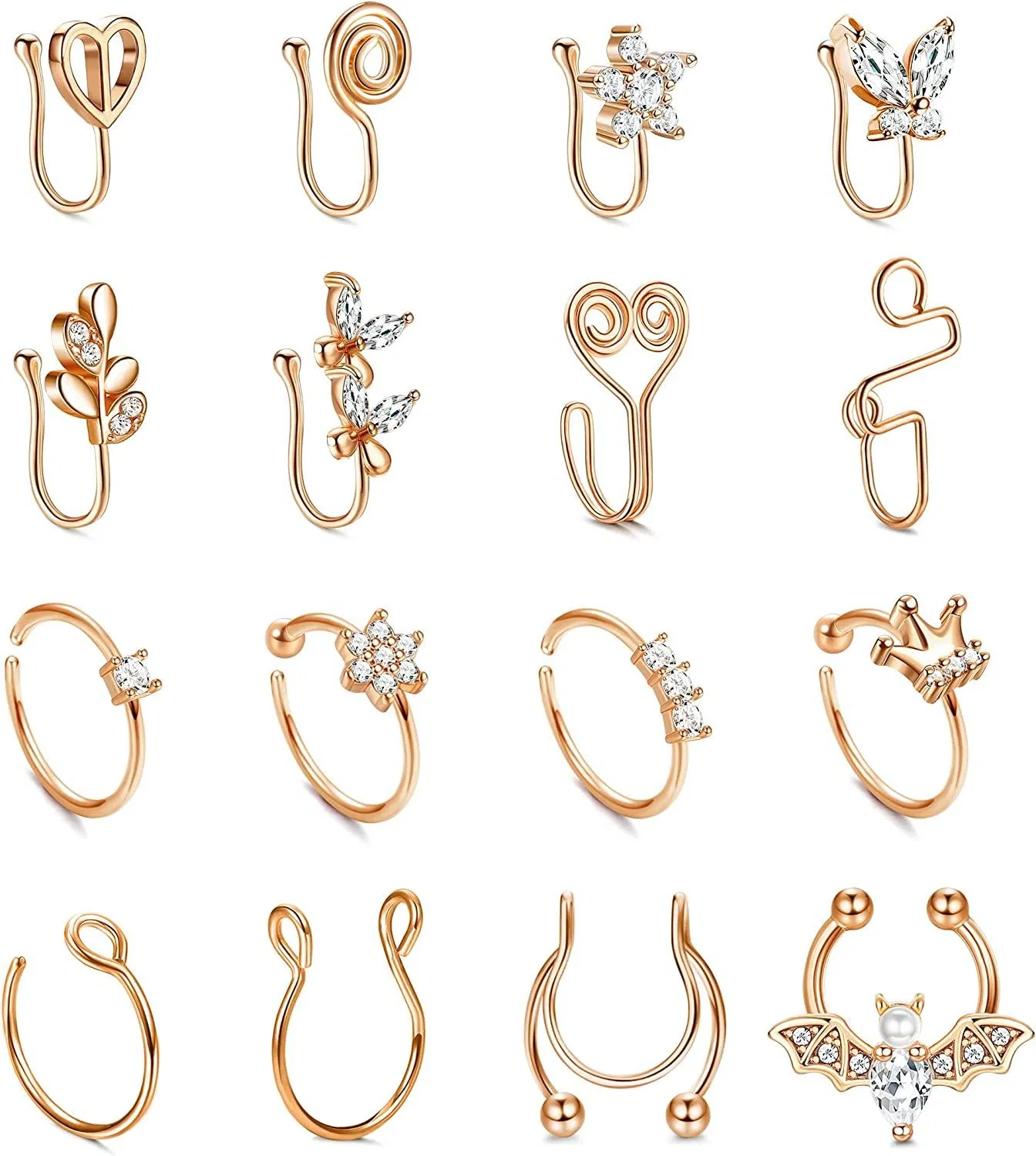 Falsche Nase Ring Falsche Septum Ring Set Clip auf Falsche Nasen Ringe für Frauen Männer Nicht-Piercing Nasen Manschette Falsche Nasen Piercing Schmuck