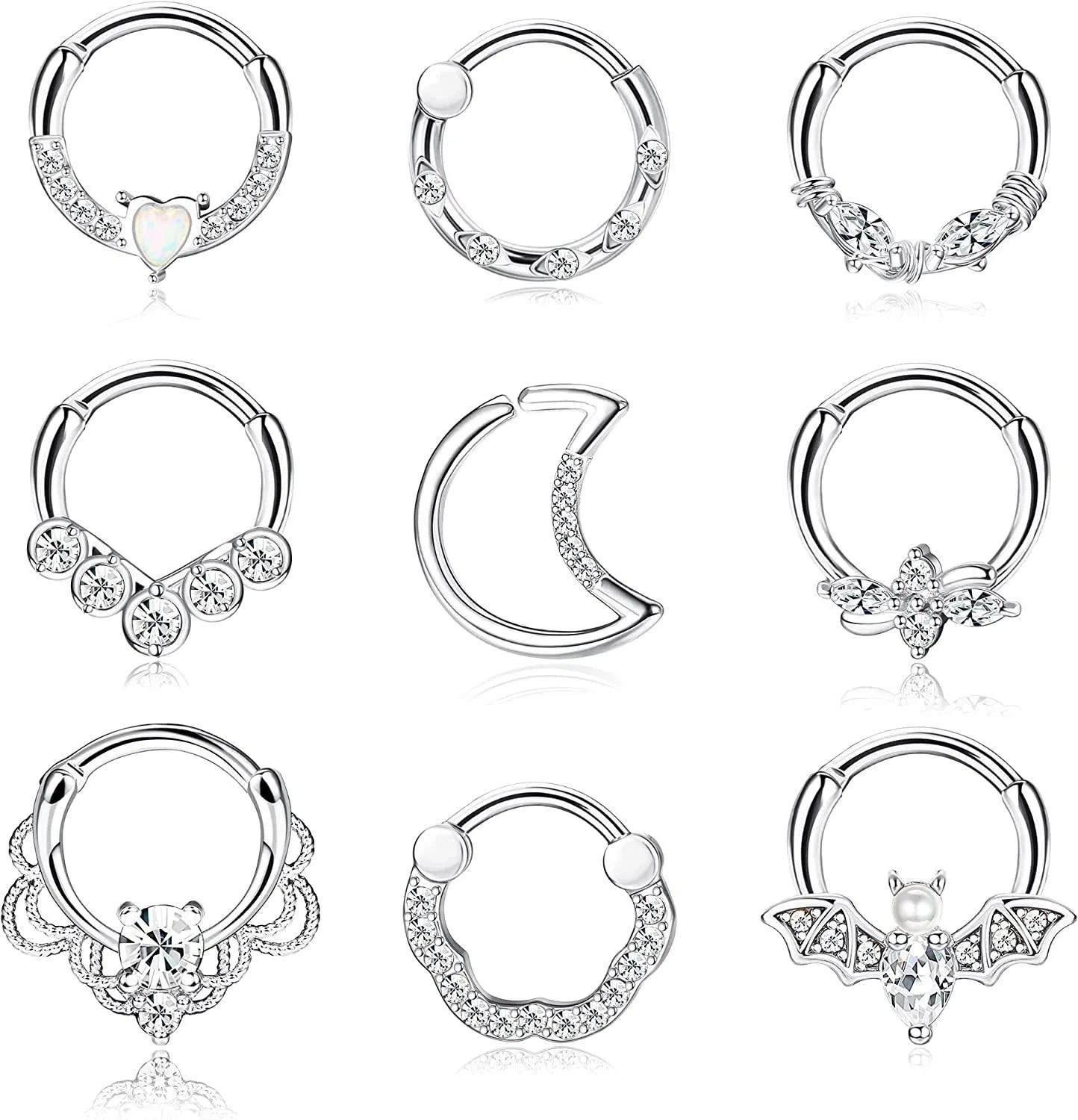 9 Stück 16G Septum Clicker Ringe Edelstahl Septum Septum Piercing für Frauen Knorpel Tragus Hoop Helix Daith Ohrringe Nasen Piercing Schmuck